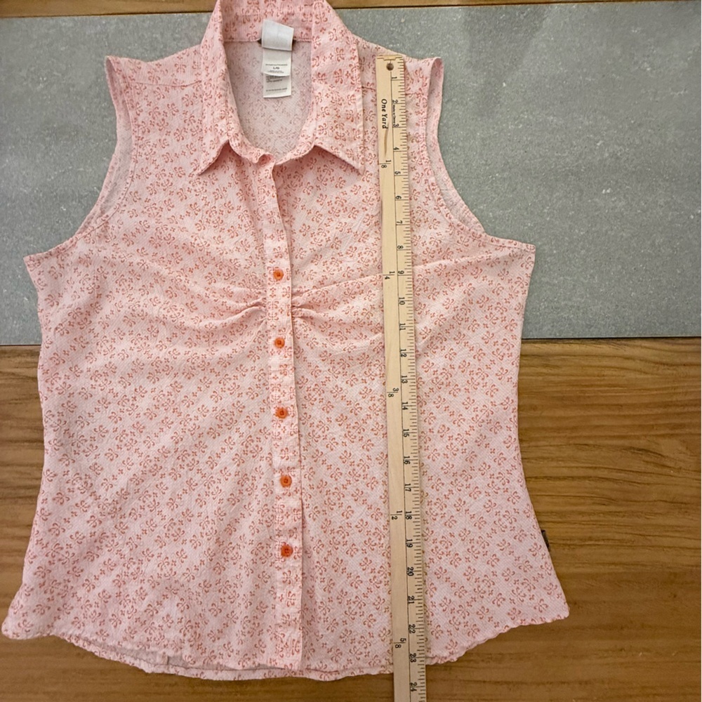 The North Face Sleeveless Hiking Shirt Button Down Pink Pattern Size Large - Picture 12 of 13